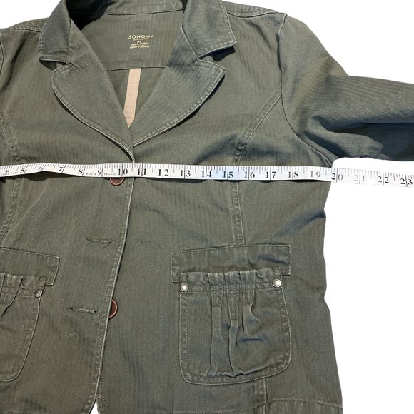 SONOMA Green Blazer Jacket Sz PL Petite Large 100% Cotton Button Up - Picture 10 of 16